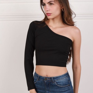 Cropped Mula Manca com manga longa malha canelado em Oferta na Shopee