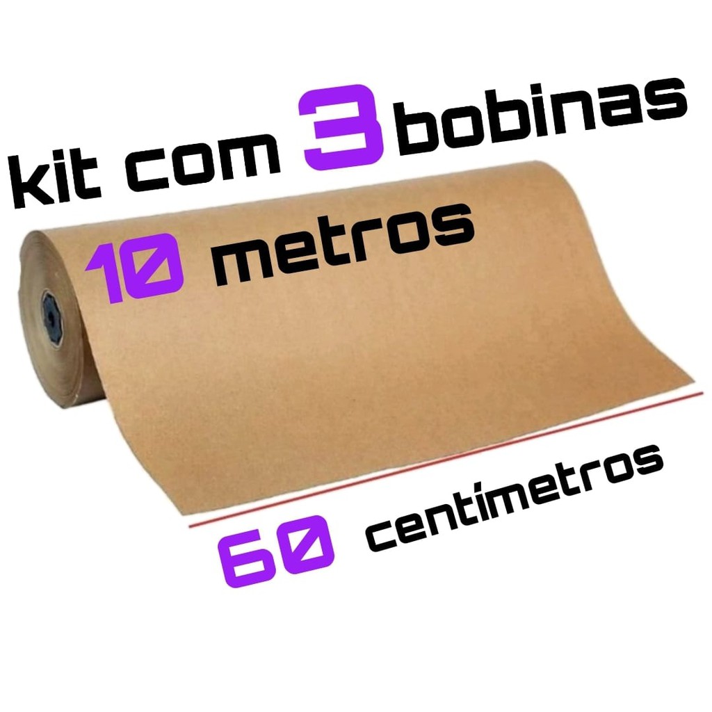 Kit 3 Bobinas De Papel Kraft Pardo 1000 Metros X 60cm Papel Para Embalagem Postagem E Envio 1769