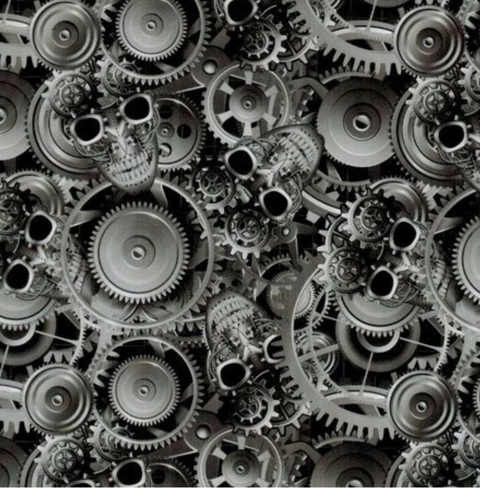 Pelicula Wtp Pintura Hidrográfica - Engrenagens Com Caveiras - Tam 1m X 50cm