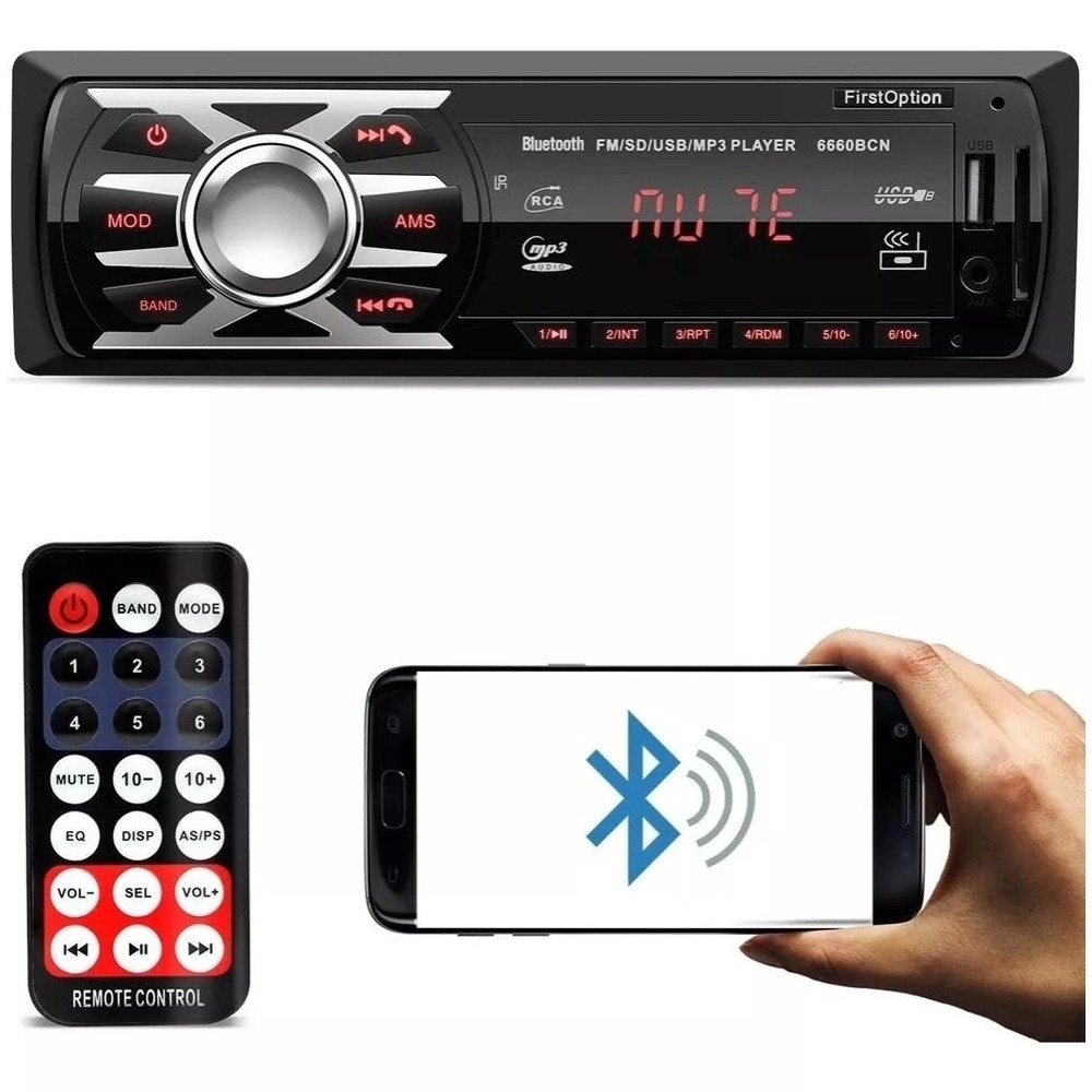 aparelho radio MP3 Player Automotivo 6660BN 1 Din Bluetooth USB Cartao de Memoria SD Auxiliar P2 Radio FM MP3 RCA custo beneficio maravilhoso