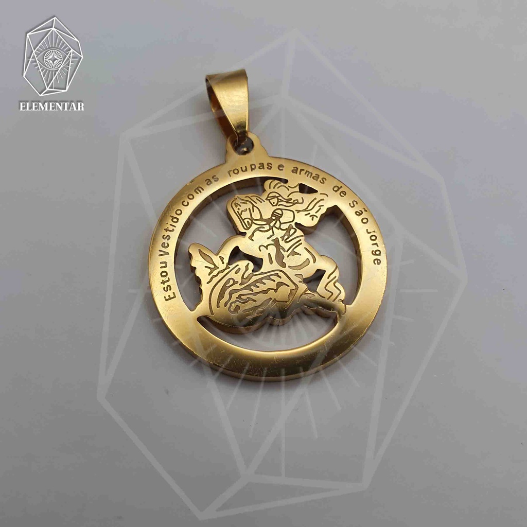 Pingente Medalha São Jorge Aço Inox Dourado - CORDÃO ATÉ 4,5MM