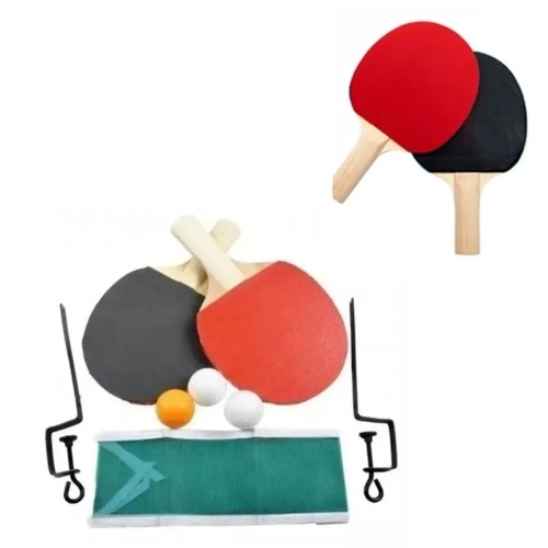 Kit Ping Pong c/ 2 Raquetes - 3 Bolinhas - Suporte e Rede