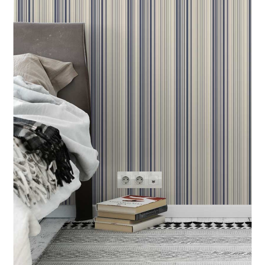 Papel De Parede Autocolante Para Quarto E Sala listrado Azul E Bege