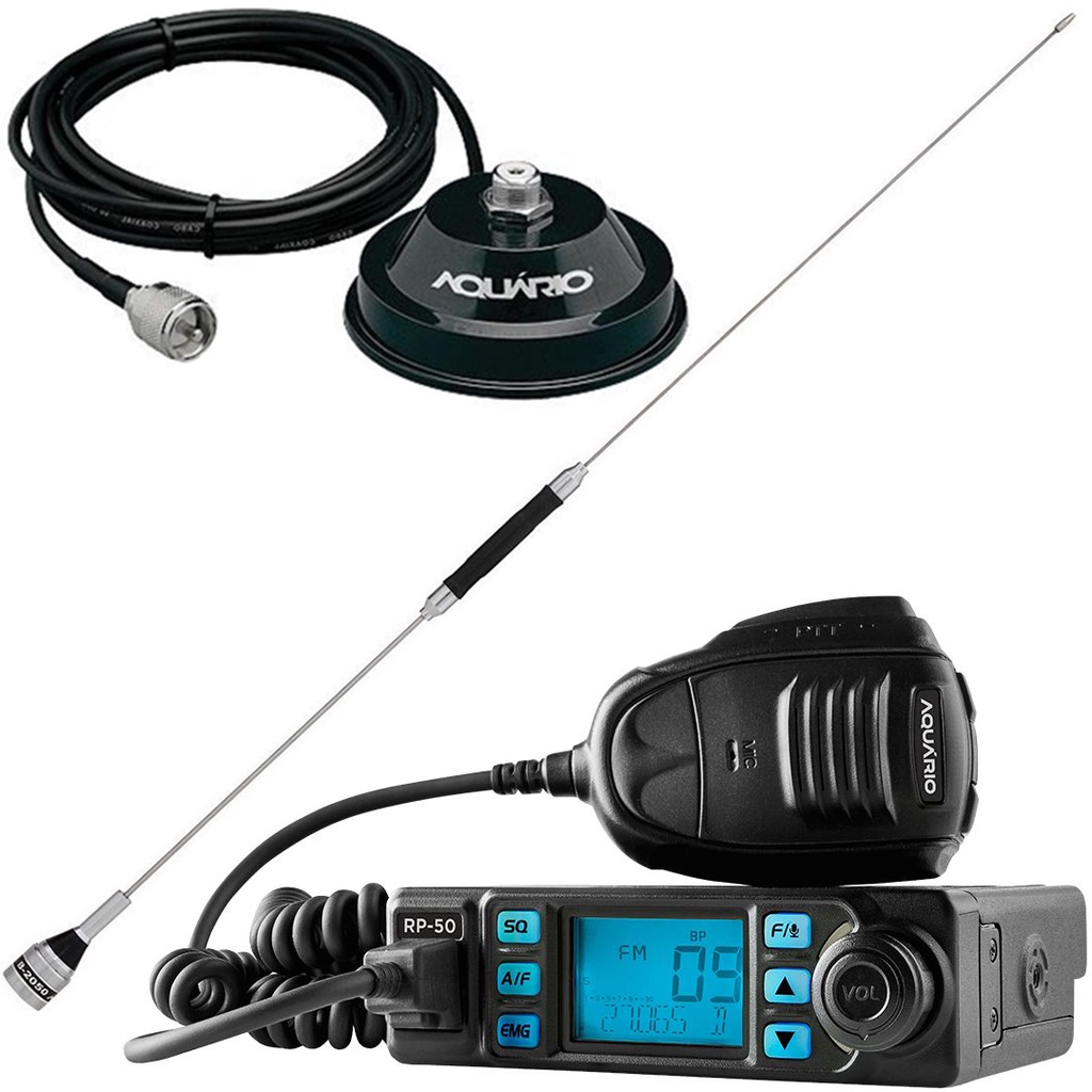 Radio Móvel Px 80 Canais Homologado RP-50 Antena Bobinada 67cm B-2050 Suporte Magnético c/Cabo 4 metros M-700K