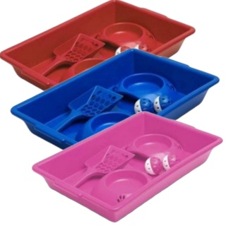 Caixa de Areia para Gato kit com Bandeja Higienica Comedouro Bebedouro Pá e Brinquedo