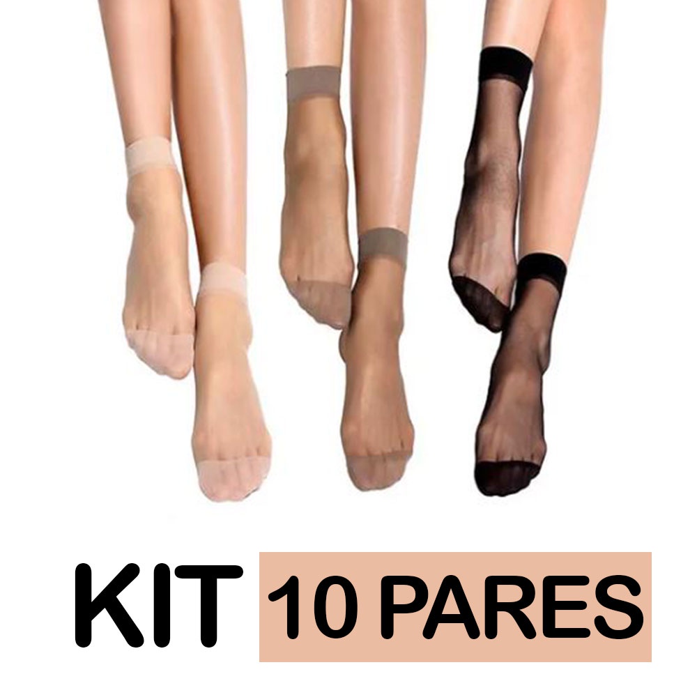 Kit 4 e 10 Meias Fina Elegante 3/4 Tipo Soquete Social Veste 33/39 Tênis Sapato Sapatilha