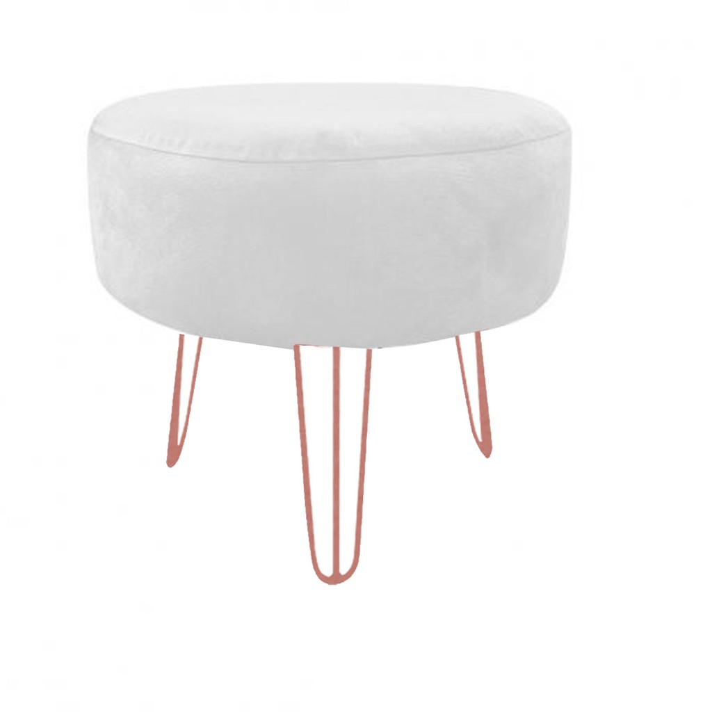 Puff Decorativo Sala De Estar Branco Pés Aramado Rosê Gold