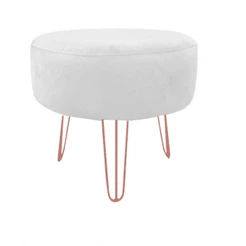 Puff Decorativo Sala De Estar Branco Pés Aramado Rosê Gold