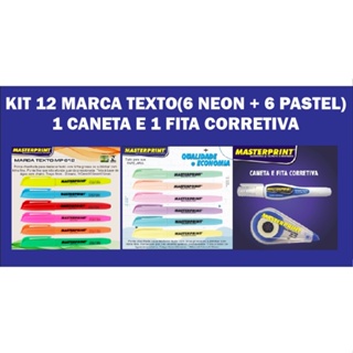 Kit 12 Marca Texto, 1 Fita E Caneta Corretiva em Oferta na Shopee