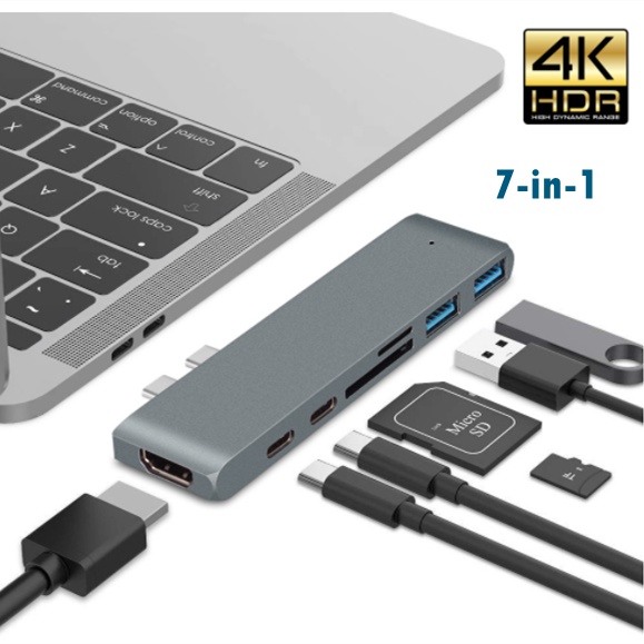 Adaptador Hub USB Tipo C 7 Em 1 Dual Dock Para MacBook Pro Com 4K HDMI-Compotible USB3.0 SD/Leitor De Cartão MicroSD