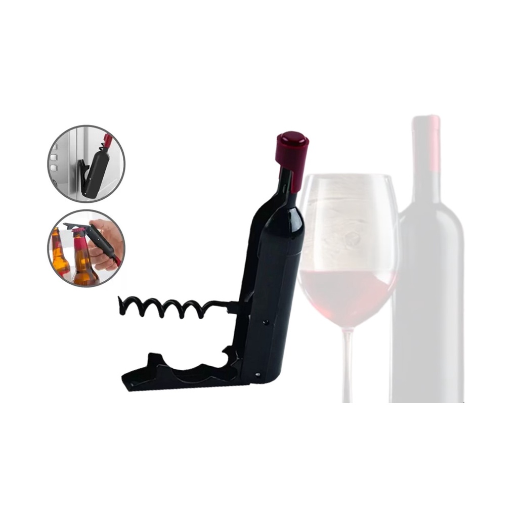 SACA ROLHAS ABRIDOR DE GARRAFAS 2EM1 11CM EM FORMATO DE VINHO COM IMÃ PARA GELADEIRA YANGZI