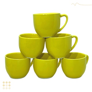 Jogo 6 Xicara Café Chá Porcelana Amarela 200ml - Mundo da Porcelana Lar e Decoração