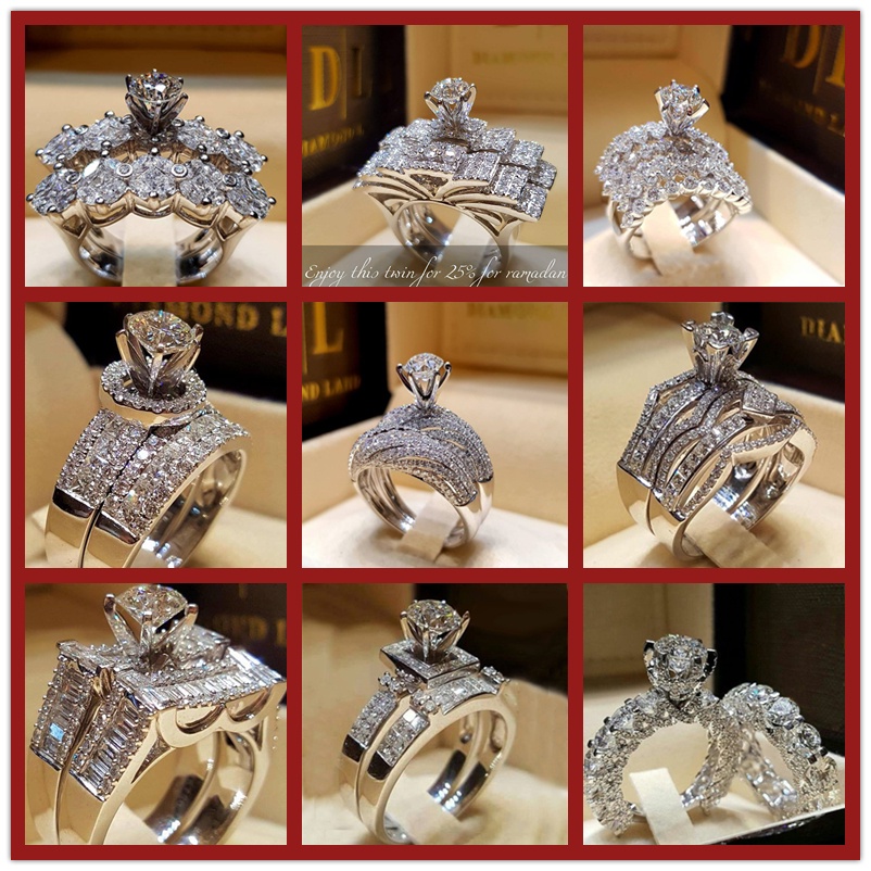 925 Conjunto De Anel De Prata Casamento Novo Para Mulheres em Oferta na Shopee