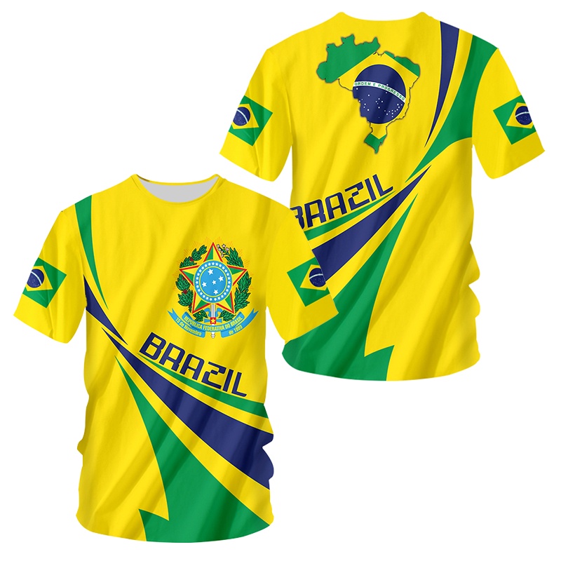 Nova Bandeira Do Brasil Impressão 3d Camiseta Masculina/Feminina Emblema Nacional Gráfica Casual Manga Curta Topo