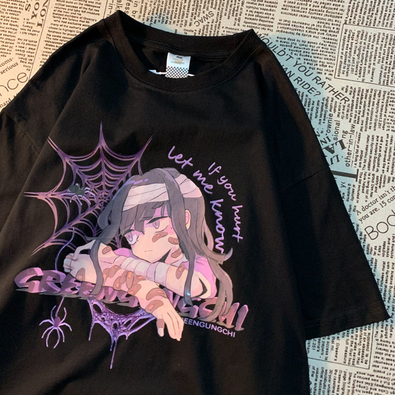 Camiseta Feminina Estilo Vento Escuro Preta Oversize Dropshipping Topos De Hip Hop Harajuku Vintage Estética Gótico Gráfico Punk