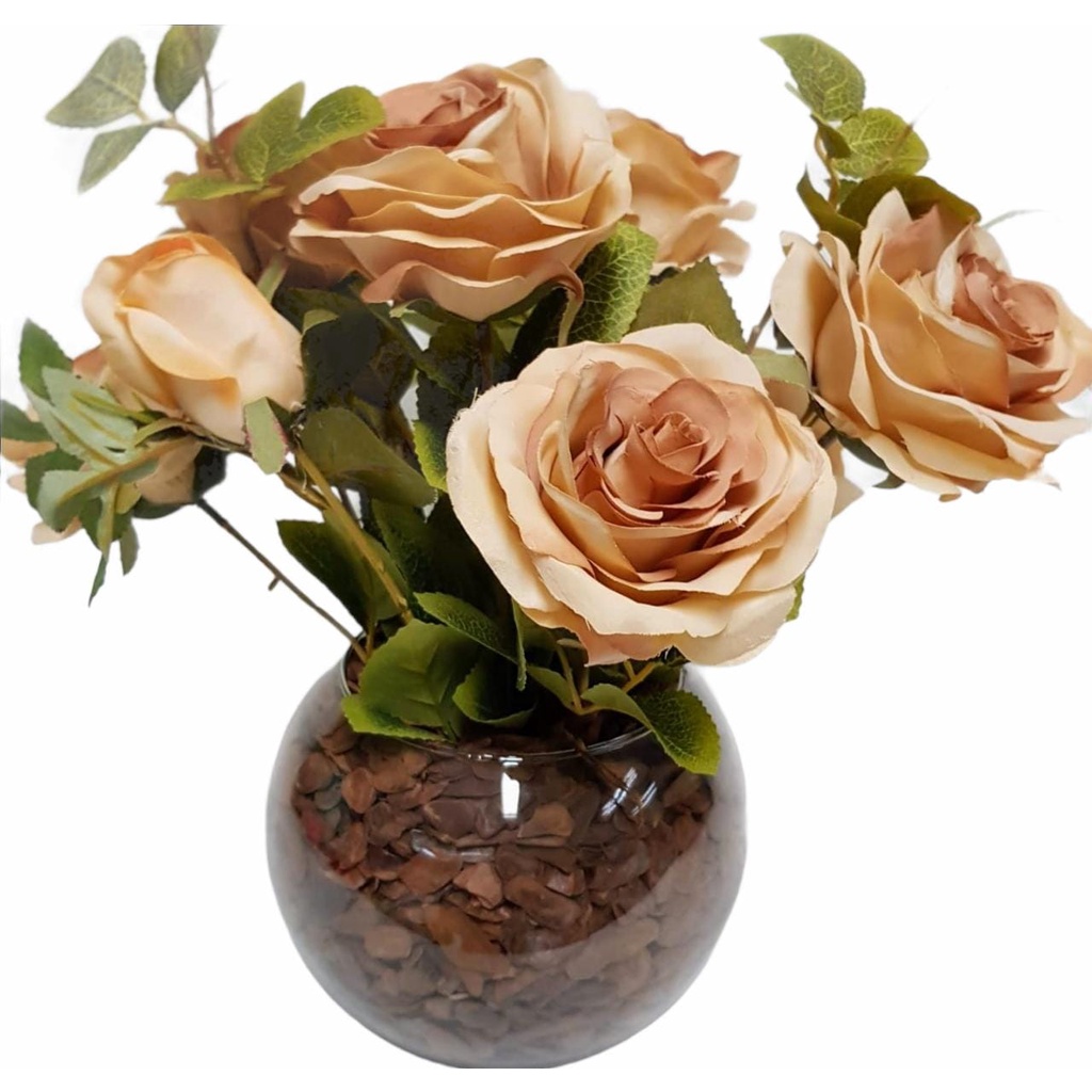 Arranjo Floral Rosas Artificiais Vaso Vidro Enfeite Mesa Casa | Shopee  Brasil