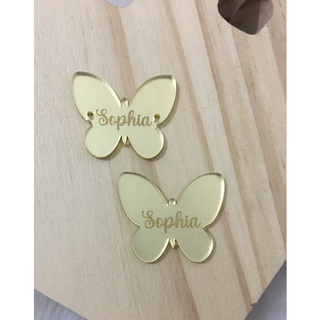 Aplique de Borboleta 3cm em Acrílico com Nome Personalizado (Crochê, Lembrancinha, Chaveiro Trico) TAG