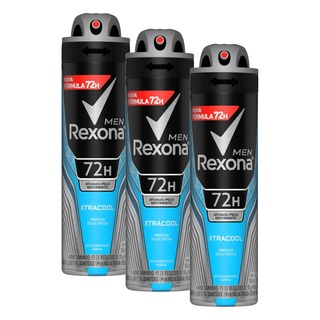 Kit com 3 Desodorantes Antitranspirantes Aerosol Masculino Rexona Xtracool 72 horas 150ml