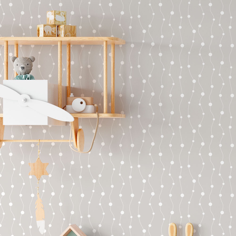 Papel de Parede Cortina de Bolinhas (Cinza)