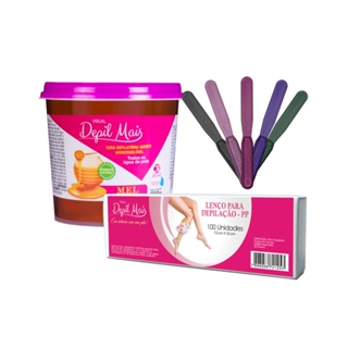 Kit Cera Depilatória Depil Mais 600g Hidrossolúvel + Papel tnt 100uni 23cm x 7,2cm+espatula plástica em Oferta na Shopee