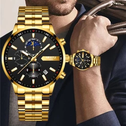 NIBOSI Golden Men Relógios Relógios Masculinos de Marca de Luxo Relógio de Pulso Masculino Moda Casual Relógios Militares de Quartzo