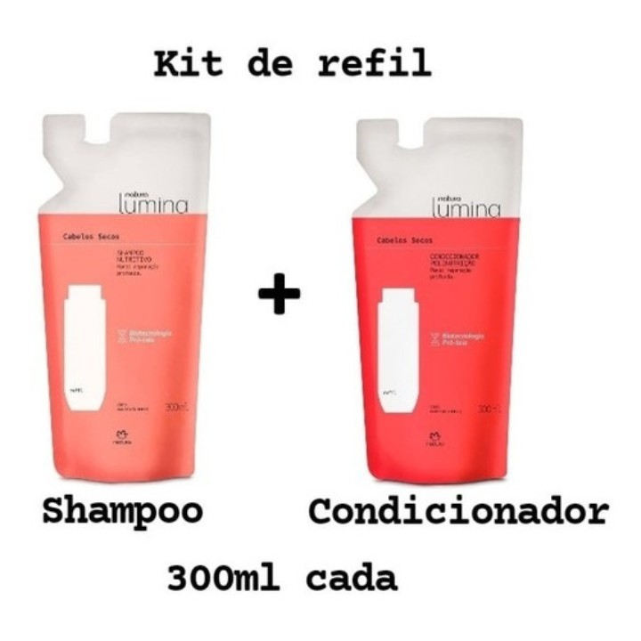 kit Refil Shampoo e Condicionador Natura Lumina Para Cabelos Secos 300ml  cada | Shopee Brasil