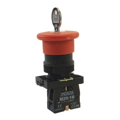 Botão Emergencia Com Chave Metaltex Modelo P20-bcr-r1b