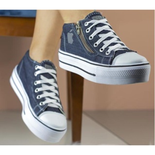 Tenis Feminino Plataforma Via Apple Jeans Escuro Pronta Entrega em Oferta na Shopee