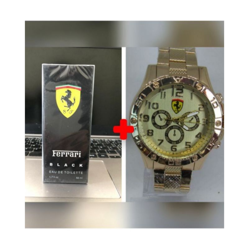 Kit Relógio Luxo Masculino Ferrari + Perfume Ferrari Black