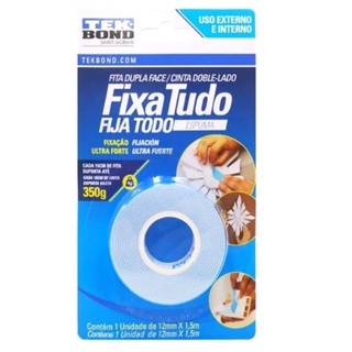 Fita Fixa Tudo Espuma Dupla Face 12mmx1.5m TekBond Fixação Ultra Forte