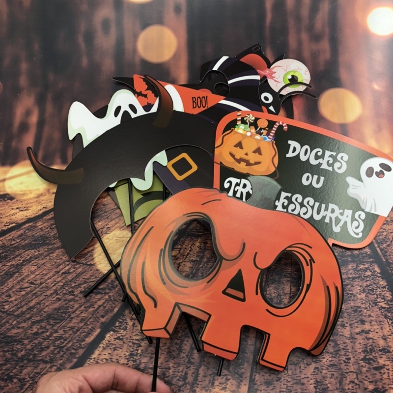 KIT 10 PLAQUINHAS DIVERTIDAS SELFIE FESTA DE HALLOWEEN  (COD 22) em Oferta na Shopee