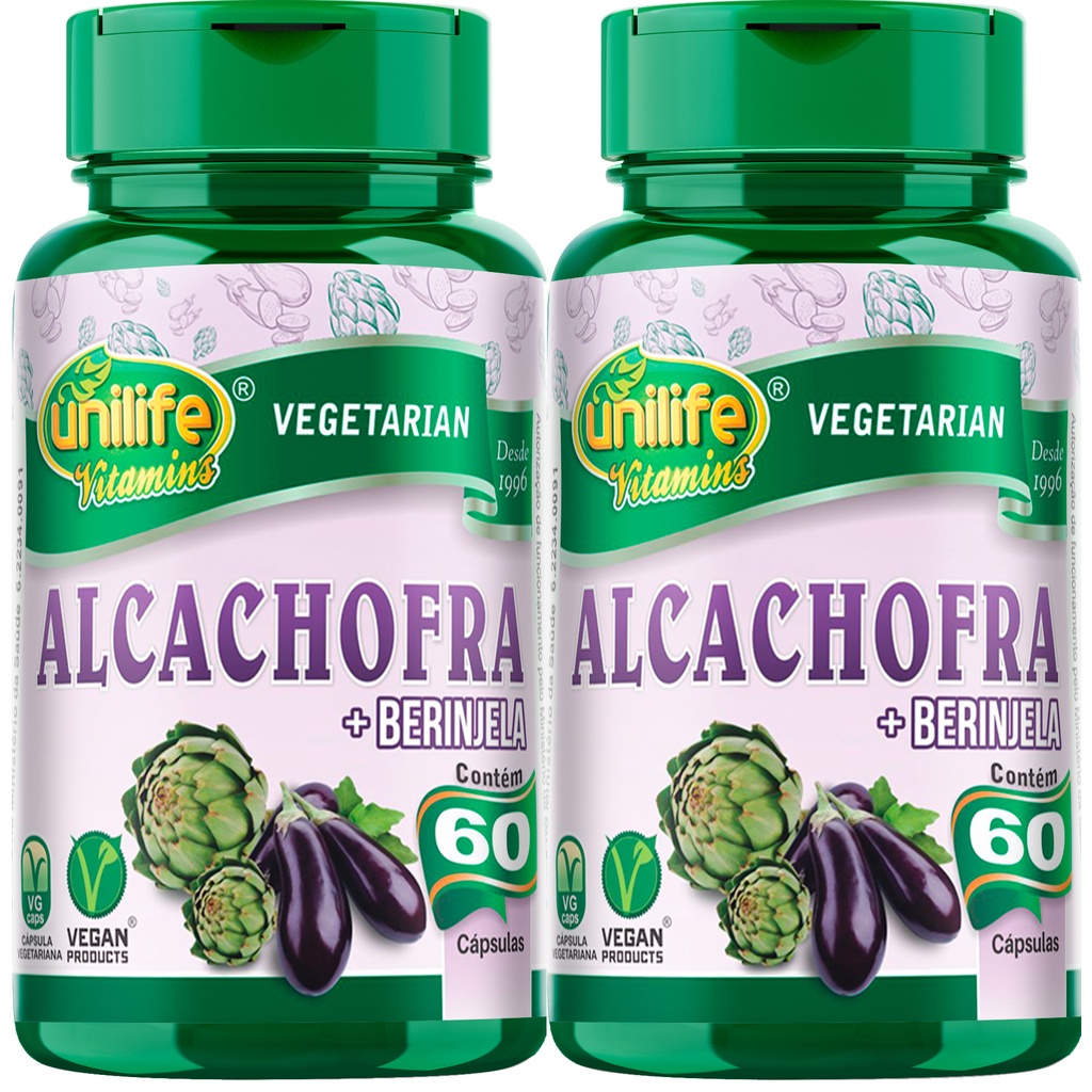 Kit Com 2 Unidades Alcachofra Com Berinjela 400mg 120 Capsulas Vegano ...