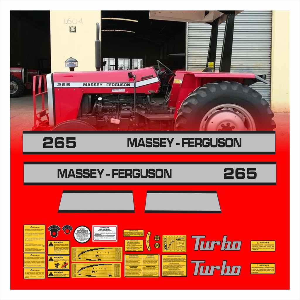 Kit Adesivos Trator Massey Ferguson 265 Turbo Completo R458