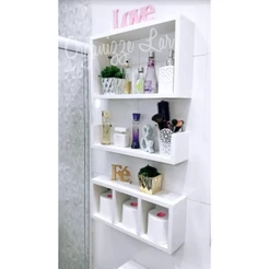 Kit 3 Nicho prateleira 40cm Mdf Branco Banheiro Organizador Papel Shampoo Promoçao c\Suporte Invisível