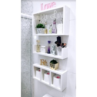 Kit 3 Nicho prateleira 40cm Mdf Branco Banheiro Organizador Papel Shampoo