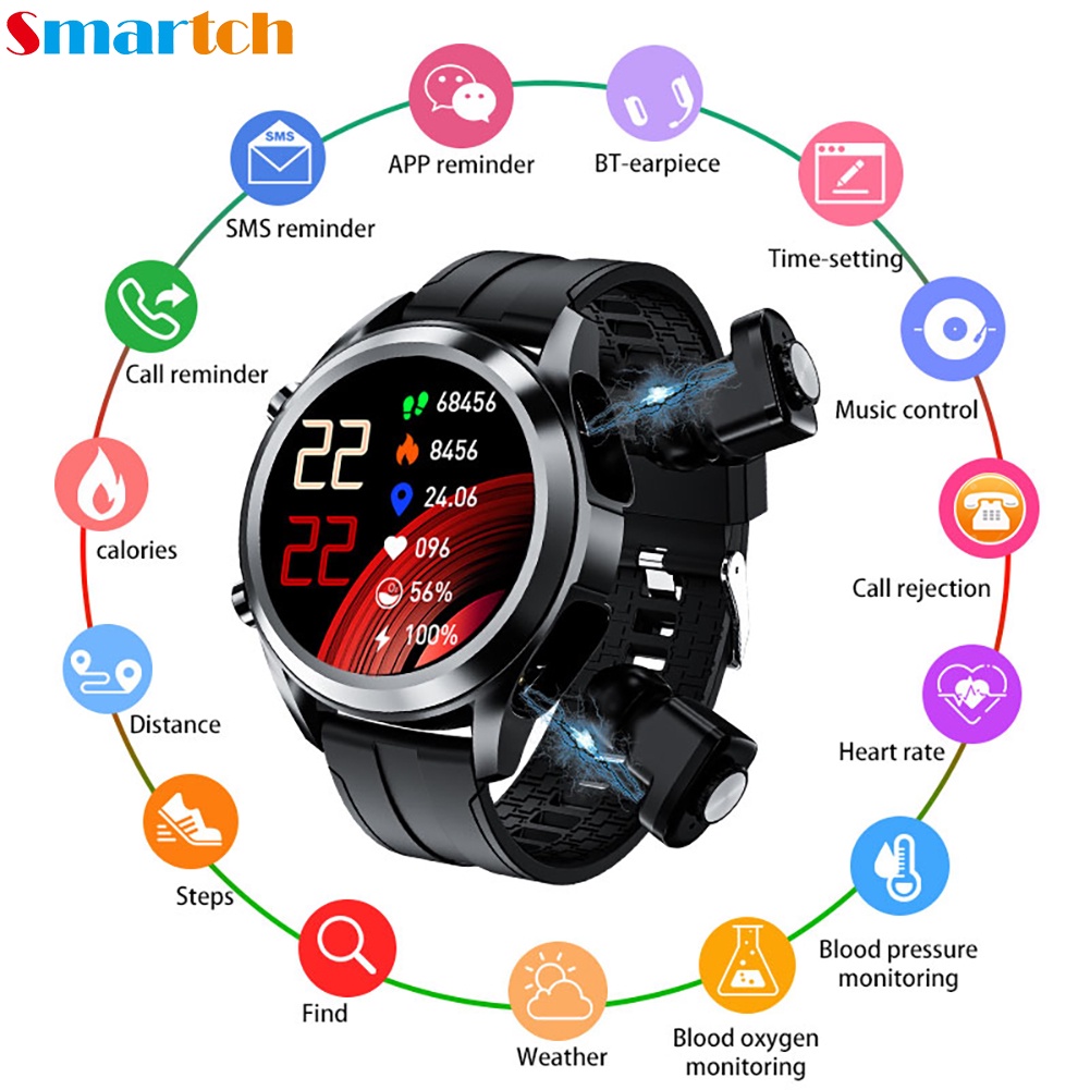 2022 novo mens smart watch 2 em 1 fone de ouvido de música hifi