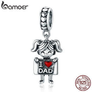 Bamoer 925 Sterling Silver Eu Amo Pai Mãe Linda Menina Menino Charme Pingente Fit Charm Bracelet & Colares Jóias Scc690