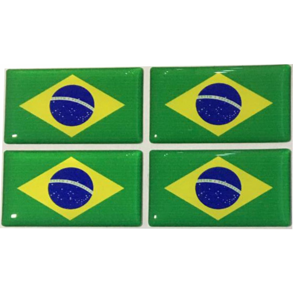 04 Adesivos Brasil Bandeira Resinada Auto Relevo 3D 4,5X2,5cm Alemanha Itália França Grã-Bretanha Inglaterra Japão Portugal