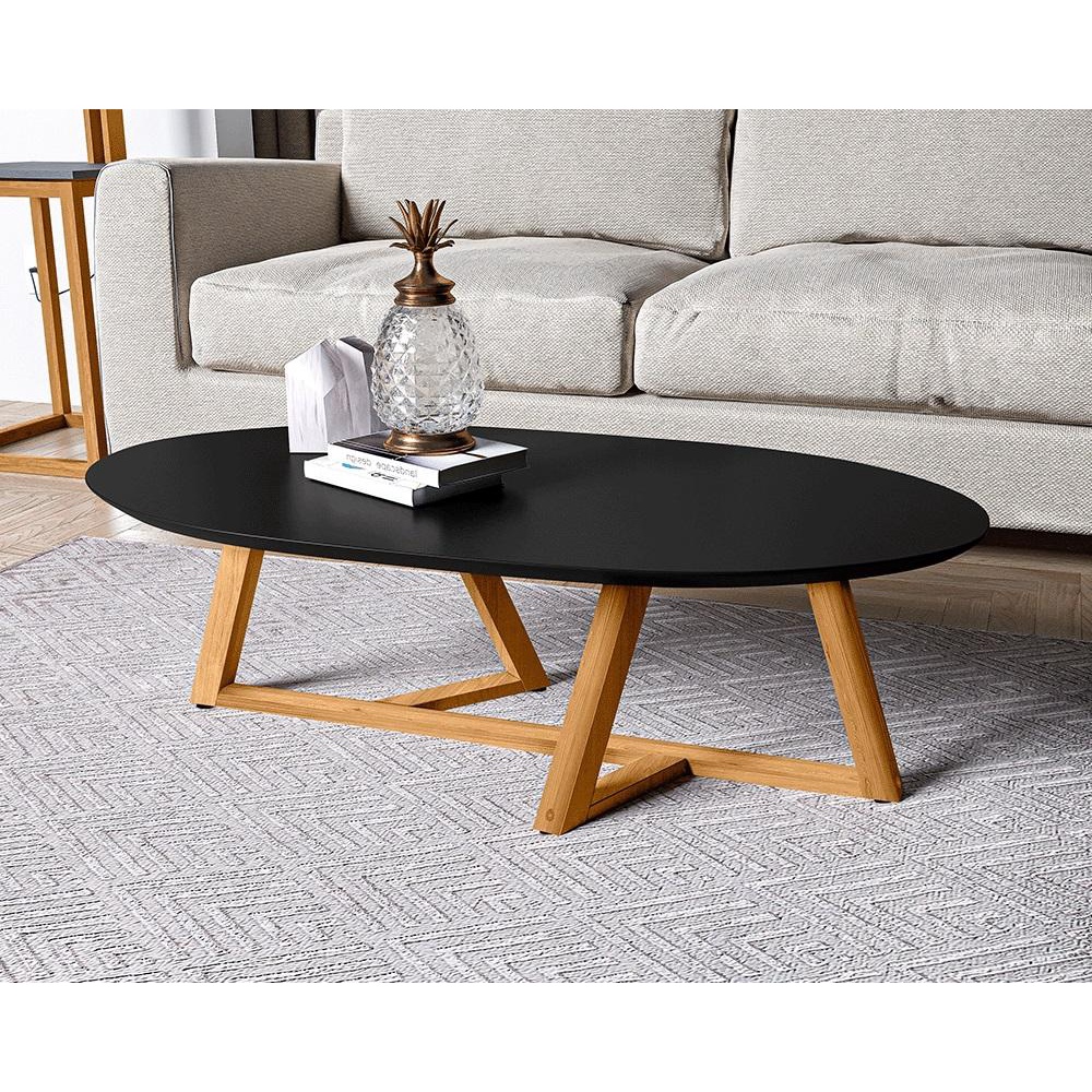 Mesa de Centro Sala Classic Oval com Pés em Madeira Maciça