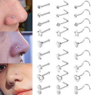 1 Pc Jóias De Perfuração Do Nariz De Aço Inoxidável Estrela Coração Piercings Cross Nose Ring L Shape Nostril Piercing Jewelry 20G