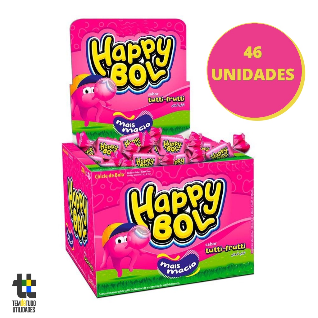 Chiclete Happy Bol Sabor Tutti-Frutti Mais Macio Caixa Com 46 Unidades Florestal
