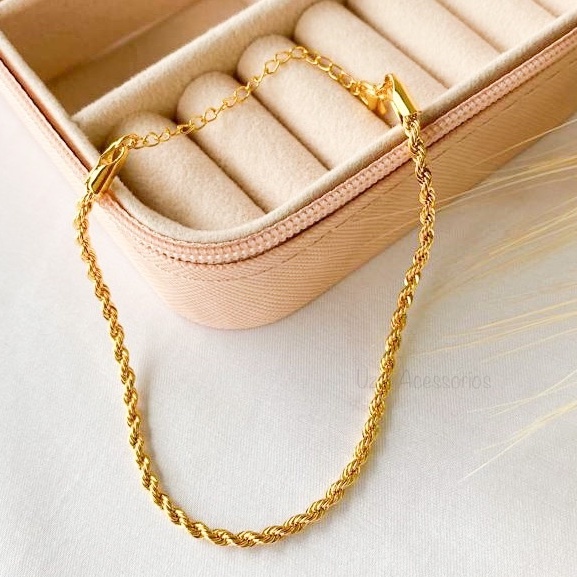 Pulseira Estilo Cordão Baiano Bracelete Feminino e Masculino Folheada  a ouro
