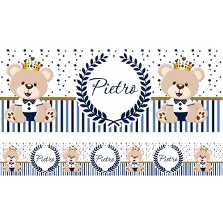 Faixa Adesiva Border Urso Coroa Azul Com Nome Quarto Menino