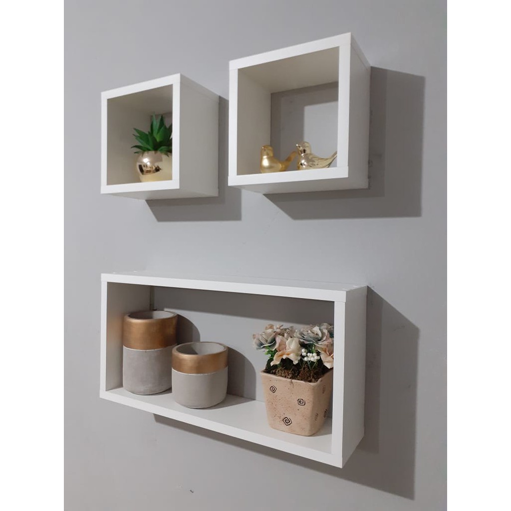 Kit 03 Nichos MDF Branco Decoração Sala Quarto Banheiro Padrão