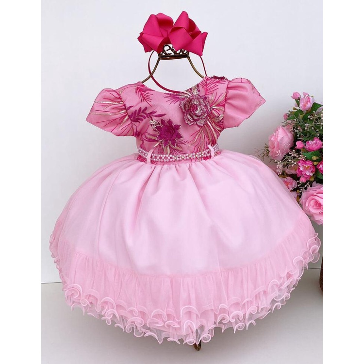 Vestido de Festa Infantil Luxo Vestido Bebê e Infantil para Festas Luxo Casamento Daminha Princesa Aniversário