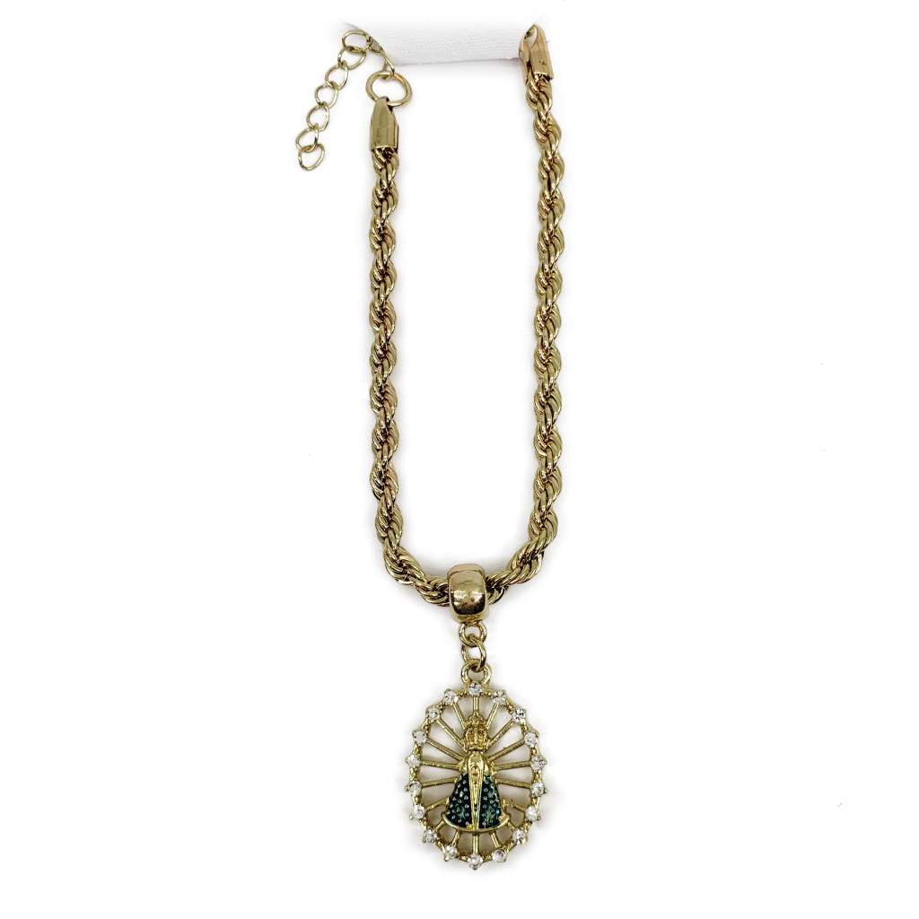 Pulseira Bracelete folheado ouro dourado amuleto Nossa Senhora Aparecida Divino Espírito Santo Cruz + BRINDE SURPRESA
