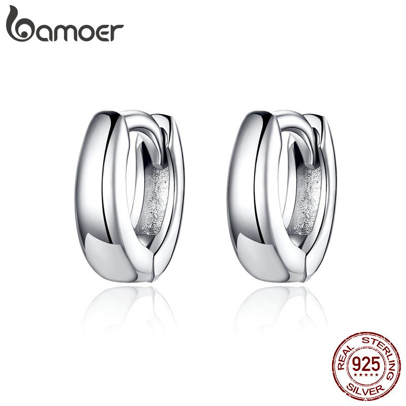 Bamoer 925 Prata Esterlina Polimento Minúsculo Círculo Brincos De Argola Para As Mulheres E Homens Estilo Coreano Jóias Finas SCE552 em Oferta na Shopee