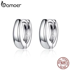 Bamoer 925 Prata Esterlina Polimento Minúsculo Círculo Brincos De Argola Para As Mulheres E Homens Estilo Coreano Jóias Finas SCE552