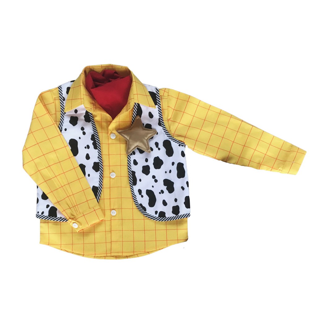 Conjunto Fantasia Sheriff Woody Toy Story: Camisa, Lenço, Colete E Distintivo