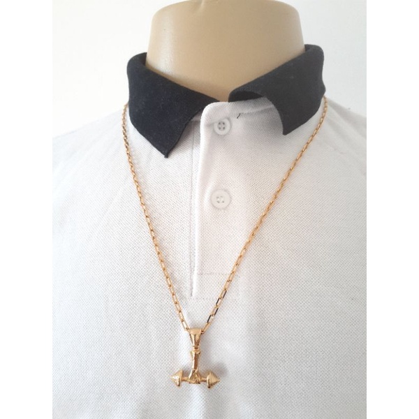 Colar Corrente Masculina 70cm Pingente Peso Academia Aço Inoxidável